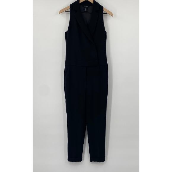 White House Black Market Tuxedo Jumpsuit Sleeveless Straight Leg Black Womens 0 - Picture 2 of 8